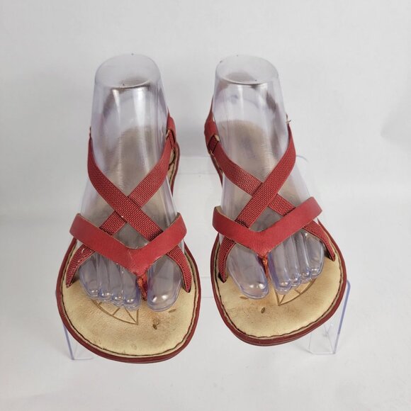 BORN Women's 8 Red Strappy Summer Sandals Flats‎ Leather Boho Casual - Picture 4 of 12